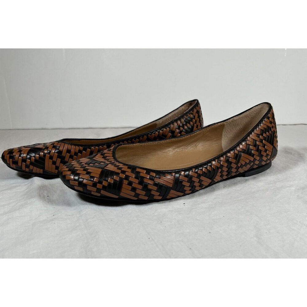 Rebecca Minkoff Uma Tribal Ballet Flats Leather Woven‎ Brown Black Size 7 - Picture 4 of 7